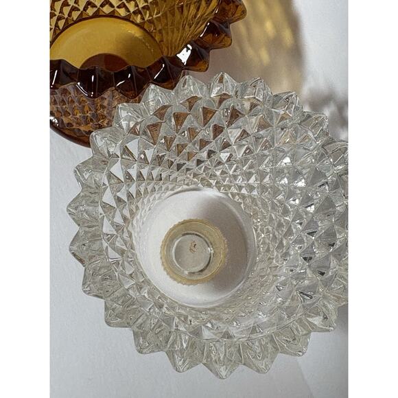 3 Home Interiors Amber & Clear Glass Votives Candle Holder Diamond Cut Grommet - Picture 11 of 16